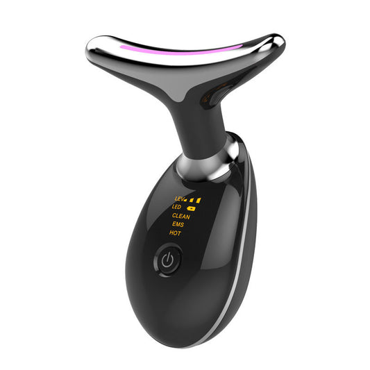 LED Photon Therapy Neck and Face Wrinkle Remover - Skin Tightening Device with EMS and Heat(black)