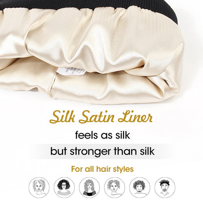 Premium Warm Beanie with Silk Satin Lining(White)
