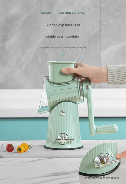 Multi-Function Rotary Vegetable Slicer & Grater - 5 Blade Types (10 Pcs Total) with Storage Box-white