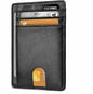 Slim Minimalist Leather Wallet with ID Window & RFID Blocking - Holds 12 Cards & Cash(Black)