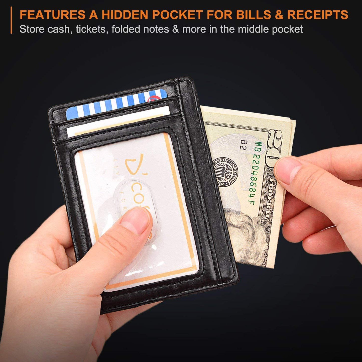 Slim Minimalist Leather Wallet with ID Window & RFID Blocking - Holds 12 Cards & Cash(Red)