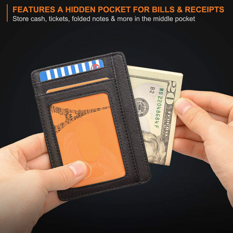Slim Minimalist Leather Wallet with ID Window & RFID Blocking - Holds 12 Cards & Cash(Dark green)