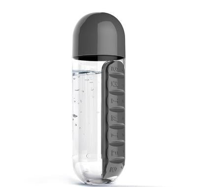 Two 2-in-1 Water Bottle with 7-Day Pill Organizer - 600ml BPA-Free, Portable & Leakproof(black)