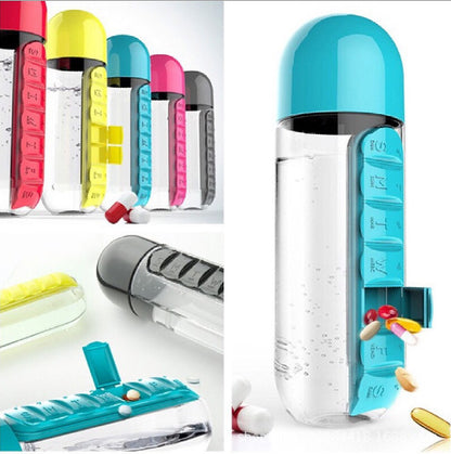 Two 2-in-1 Water Bottle with 7-Day Pill Organizer - 600ml BPA-Free, Portable & Leakproof(black)