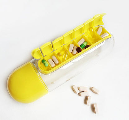 Two 2-in-1 Water Bottle with 7-Day Pill Organizer - 600ml BPA-Free, Portable & Leakproof(black)