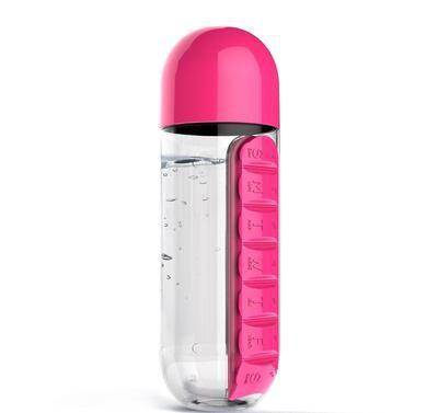 Two 2-in-1 Water Bottle with 7-Day Pill Organizer - 600ml BPA-Free, Portable & Leakproof(Rose)