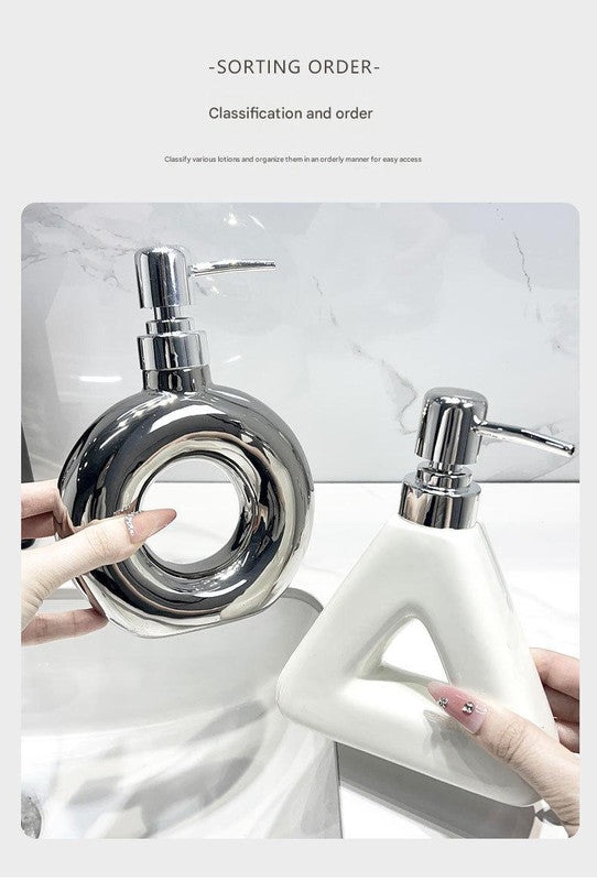 Modern Ceramic Soap & Lotion Dispenser - Unique Geometric Designs, 300ml Capacity(Donut lotion bottle milky white)