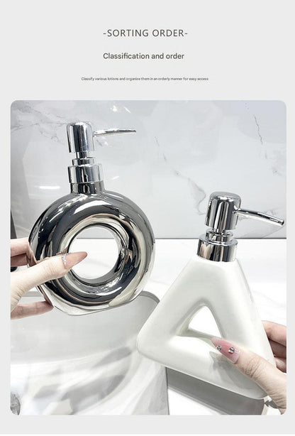 Modern Ceramic Soap & Lotion Dispenser - Unique Geometric Designs, 300ml Capacity(Donut lotion bottle milky white)