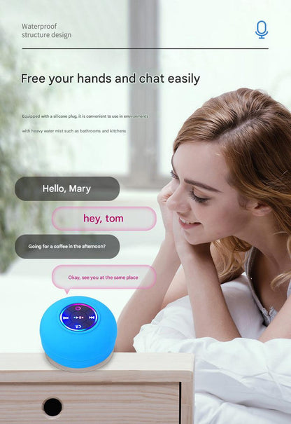IPX4 Waterproof Bluetooth Shower Speaker with Suction Cup & LED Lights - Hands-Free Calling(green)