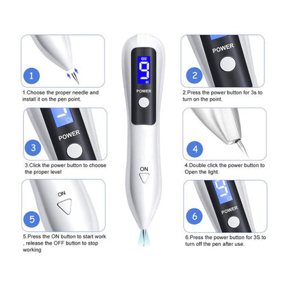 Professional 9-Level Skin Tag & Mole Remover Pen - USB Rechargeable with LED Display & Multiple Needles(Silver)
