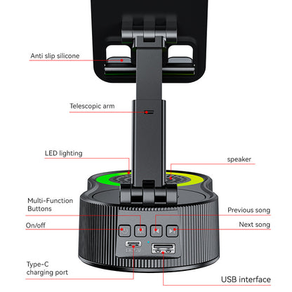 Foldable Bluetooth Speaker with 360 Rotating Phone/Tablet Stand & RGB Lights - HIFI Surround Sound(White)