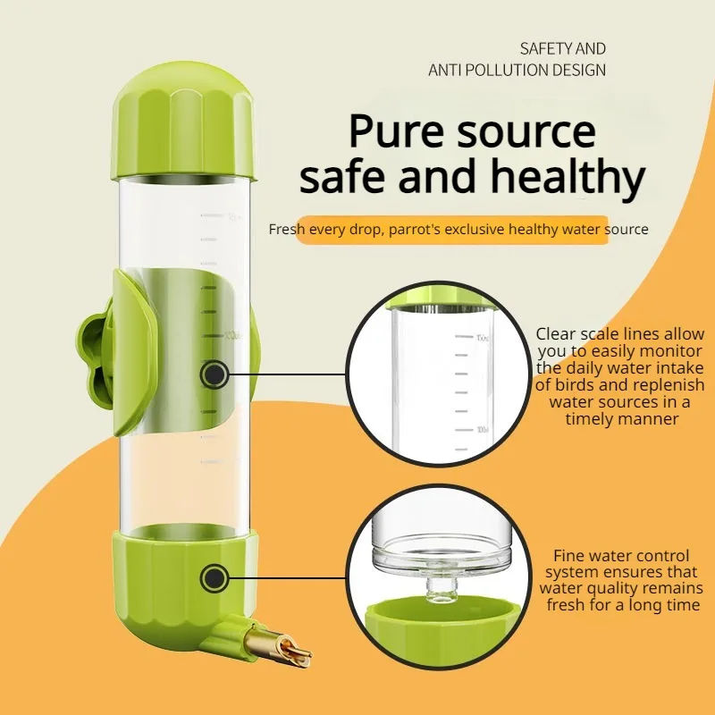 Green Automatic Bird Water Feeder Bottle (200ml) - Leakproof No-Drip Dispenser for Parrots