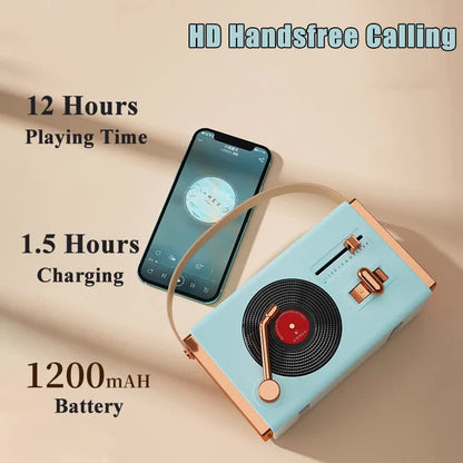 Purple Retro Record Player Style Bluetooth Speaker - Portable Wireless Turntable Design Audio