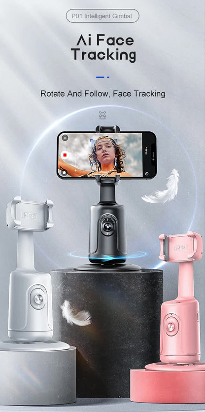 White AI Smart Auto Tracking Phone Holder - 360° Rotation Face & Body Tracking Mount
