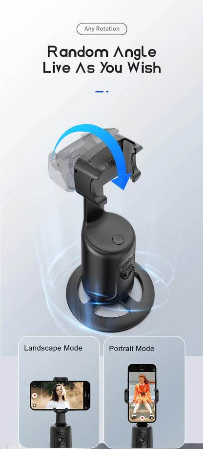 White AI Smart Auto Tracking Phone Holder - 360° Rotation Face & Body Tracking Mount