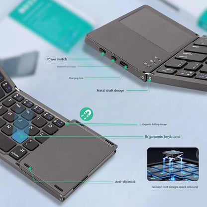 White Tri-Fold Bluetooth Keyboard with Touchpad - Multi-Device Compatible (iOS/Android/Win)