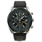 Leather Strap Black Dial Elegant Men's Quartz Chronograph Watch with 42mm Case and Perpetual Calendar