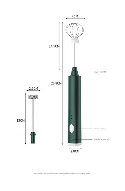 Green Cordless Drink Mixer & Frother Wand - USB Powered(Spring bubbler head)