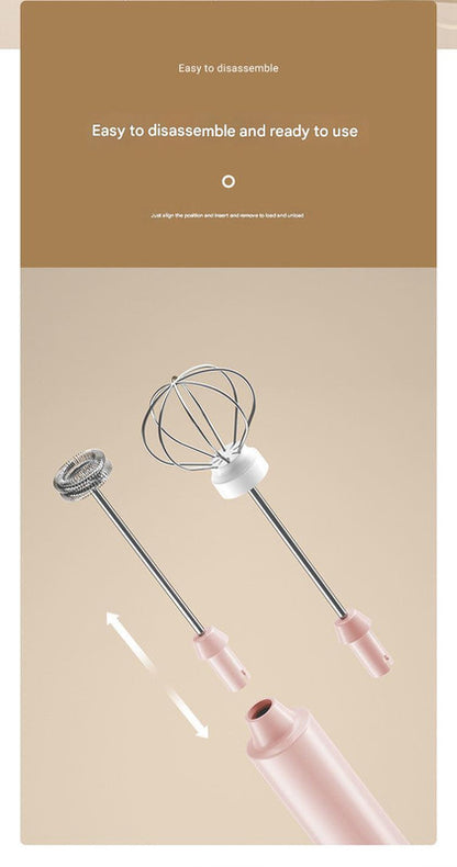 Pink Cordless Drink Mixer & Frother Wand - USB Powered(Spring bubbler head)