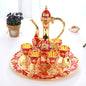 Vintage Palace Style Liquor Serving Set - Metal Pot, 6 Cups & Tray (Golden Red)