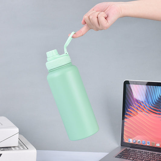 Green Portable Travel Thermos Bottle - Leakproof Stainless Steel Flask with Carry Handle (25oz - 750ml)