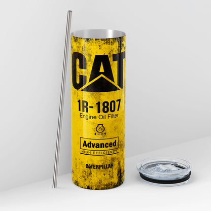 Yellow Skinny Tumbler (591ml) - Fun CAT Oil Filter Replica for Construction Fans