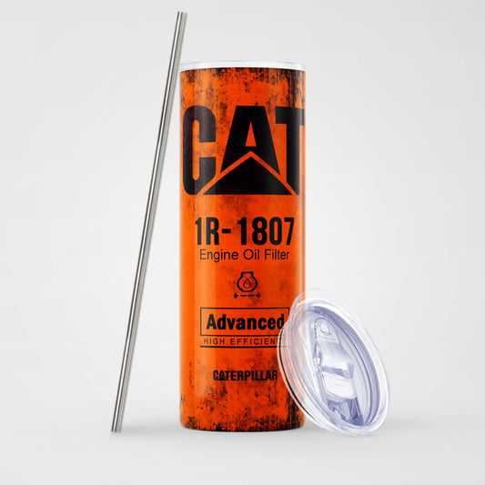 Orange Skinny Tumbler (591ml) - Fun CAT Oil Filter Replica for Construction Fans