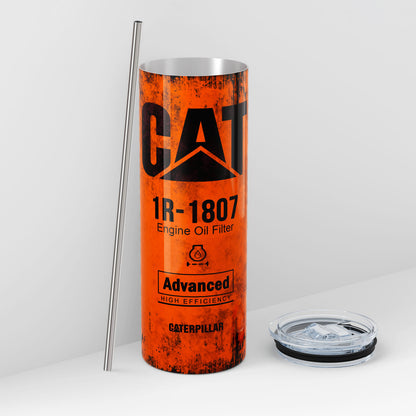 Orange Skinny Tumbler (591ml) - Fun CAT Oil Filter Replica for Construction Fans