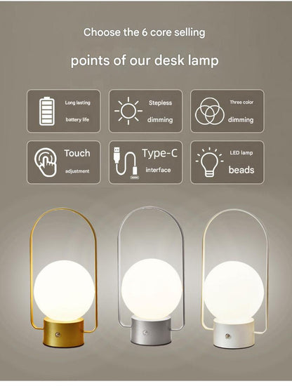 Black Portable Rechargeable LED Lantern Lamp - Touch Control 3-Color Dimmable Desk Light