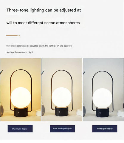 White Portable Rechargeable LED Lantern Lamp - Touch Control 3-Color Dimmable Desk Light