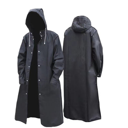 Stylish Black Trench Raincoat - Extra Long, Hooded, for Hiking & Fishing - XXL