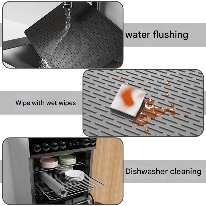 Grey Silicone Countertop Protector and Dish Drying Mat - Dishwasher Safe (71x50cm)