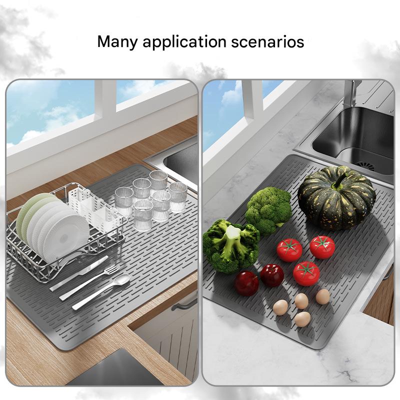 Grey Silicone Countertop Protector and Dish Drying Mat - Dishwasher Safe (71x50cm)