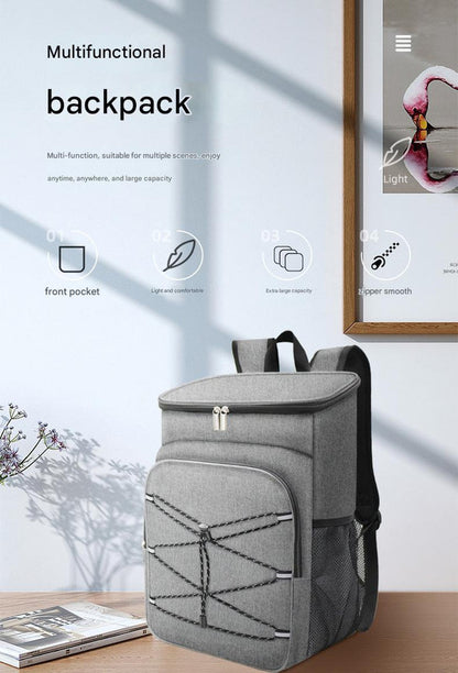 Grey Large Insulated Cooler Backpack - Leakproof, Lightweight for Picnic, Beach, Camping