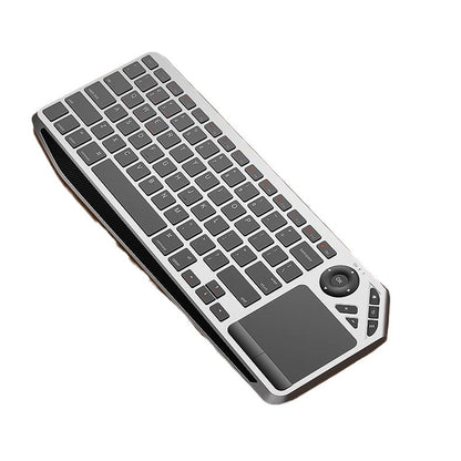 Silver And Black Slim Multi-Device Bluetooth Keyboard with Integrated Touchpad - Rechargeable Wireless Combo for PC Laptop Tablet Phone