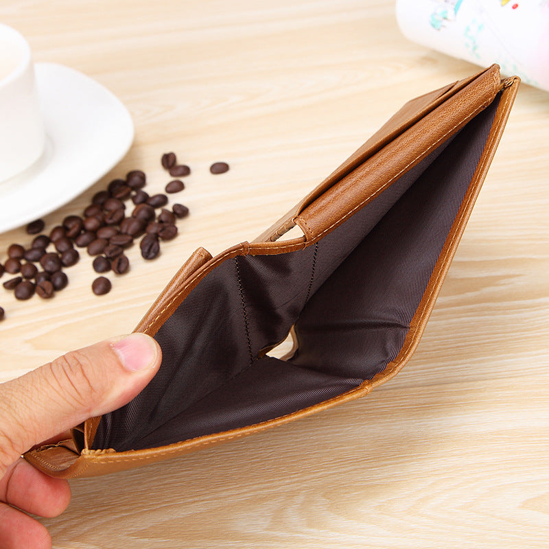 Coffee Genuine Leather RFID Blocking Wallet for Men - Vintage Bifold with Coin Pocket & ID Window