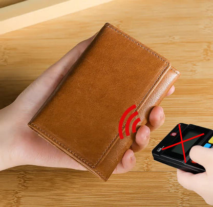 Coffee Genuine Leather RFID Blocking Wallet for Men - Vintage Bifold with Coin Pocket & ID Window