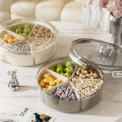 Beige And Beige Snap Button Elegant Compartment Serving Tray with Lid - Versatile Snack, Fruit & Candy Box