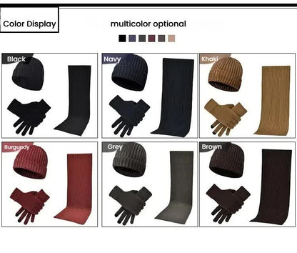 Coffee Men's 3-Piece Winter Warm Ribbed Knit Beanie Hat Scarf and Gloves Set