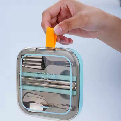 2 Sets Green Portable Stainless Steel Cutlery Set -  Reusable Utensils (2 Fork, 2 Spoon, 2 pairs of Chopsticks) with Compact Travel Case