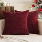 Dark Red Plush Chenille Cushion Covers Set of 2 - Soft Textured Decorative Throw Pillow Cases for Sofa Couch, 45x45cm