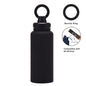 Black 1L Stainless Steel Water Bottle with Magnetic Phone Holder Lid - Portable Hydration & Hands-Free Stand