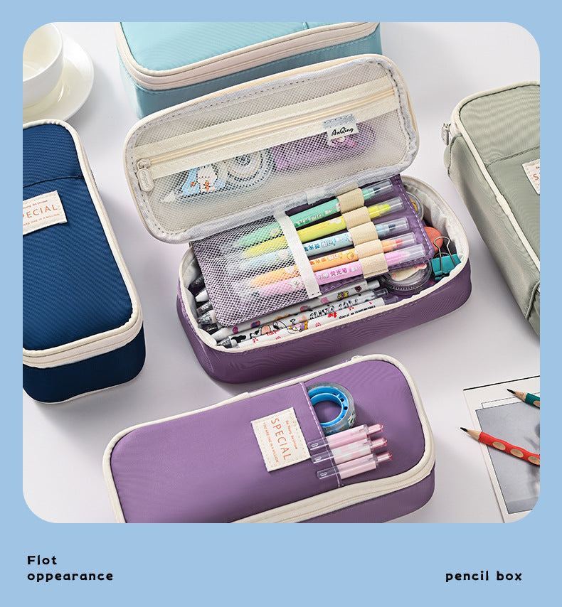 Light Blue Large Capacity Expandable Pencil Case - Multi-Compartment Student Stationery Pouch (Only with pencil case)