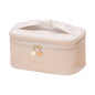 Beige Stylish PU Leather Makeup Bag - Large Capacity Double Layer Waterproof Travel Cosmetic Organizer Case for Women
