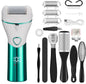 Green And White Rechargeable Electric Foot File Callus Remover Kit - 10pc Pedicure Set with LED Display for Smooth Feet