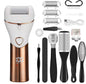Gold And White Rechargeable Electric Foot File Callus Remover Kit - 10pc Pedicure Set with LED Display for Smooth Feet