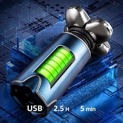 Dark Blue Ultimate 5-in-1 Men's Electric Shaver & Grooming Kit - Wet/Dry Rotary Razor with Nose Trimmer, Precision Trimmer & Facial Cleansing Brush