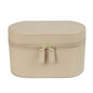 Beige Elegant PU Leather Makeup & Toiletry Bag - Large Capacity Travel Cosmetic Organizer with Brush Holder