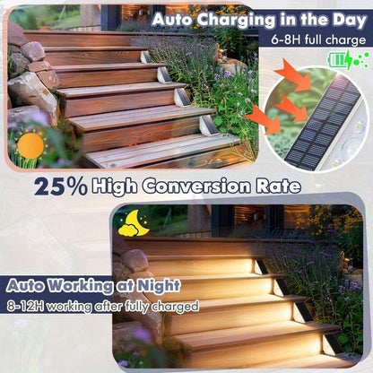 4 Pcs White Bright 14-LED Solar Powered Step Lights - Automatic Outdoor Waterproof Illumination for Stairs, Deck, Pathway & Garden (Warm White)