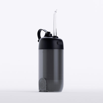 Black Compact Telescopic Water Flosser - USB Rechargeable Oral Irrigator, 3 Modes, 4 Nozzles for Travel & Home